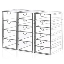 Acrylic 3 Pack Makeup Organizer with 15 Drawers for Desk and Jewelry