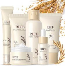 Rice Skin Care Set - 6 Piece Pamper Gifts For Women: Rice Milky Toner, Cleanser