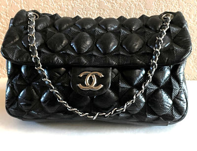 Chanel Classic RARE 2009 Jumbo Pyramid Black Bubble Flap Lambskin