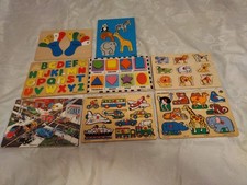 8 Sets Of Preschool Puzzles Shapes Zoo Animals Transportation Numbers Pre-Owned