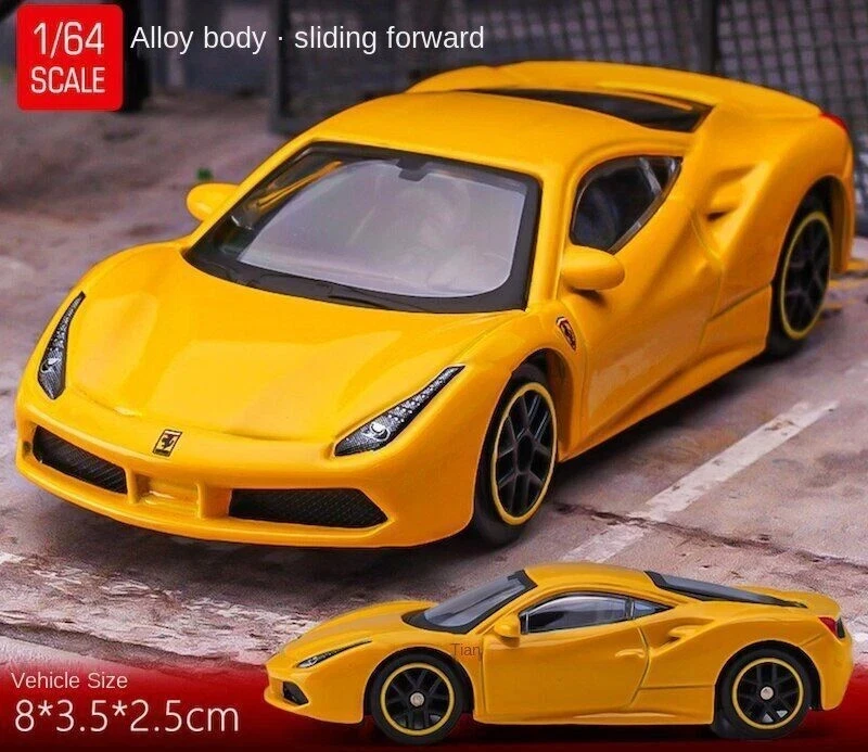 Bburago 1:64 Ferrari 488 GTB желтый литой металлический гоночный спортивный автомобиль Ferrari 488 - Изображение 3 из 4