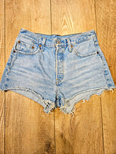 Levis 501 Original Denim Shorts Womens 29 Light Wash Cutoff High Rise Blue
