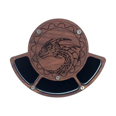 C4 Labs Dice Coaster Walnut - Tri-Pocket, Dragon w/Sun Burst Orange New