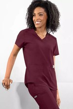 Women s Solid Medical V-Neck Scrub Top and Jogger pant set-Wine-Medium