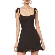 Reformation Christine Mini Dress Black Size 4 Tie Strap Ruffle Hem - NWT