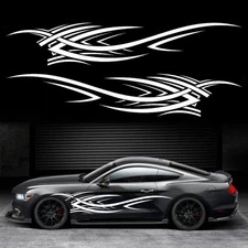 Leasinder 2Pcs 94.4'' Universal Flame Graphics Car Auto Body Side Sticker Rac...