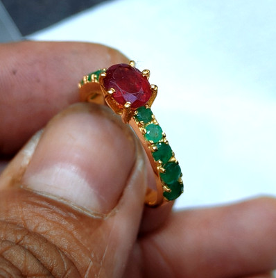 925 Sterling Silver Gold Polish Ring, Ruby And Emerald Gemstone Cocktail Rings