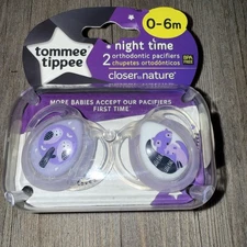Tommee Tippee Baby Newborn Night Time Glow In Dark Binky Ortho Pacifier 2 Purple