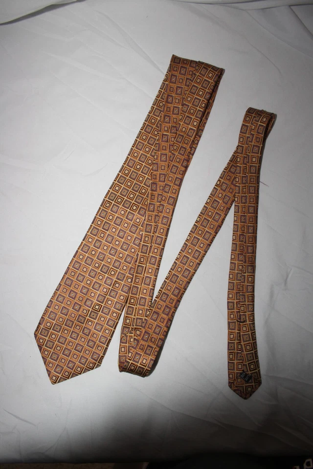 IKE BEHAR Silk Tie Extra Long 67x3.75 Gold Purple Geometric USA Tailored - Image 2 of 4