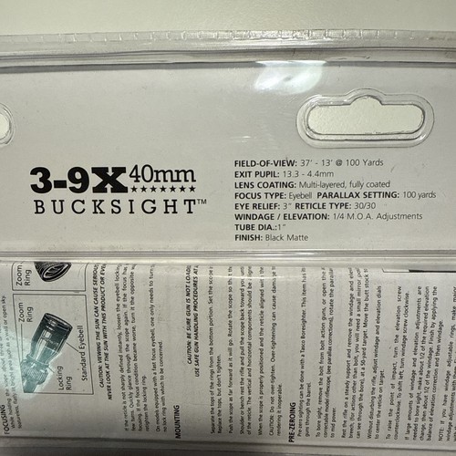 Tasco 39X40SPLD Rifle Scope 3-9X 40mm Bucksight - Picture 5 of 6