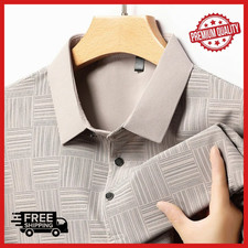 COTTON Polo SHIRT Men SHORT Sleeve Printed Collared CLASSIC Business Casual TOP