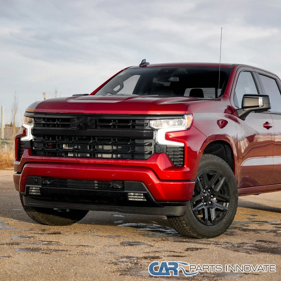 Front Upper Grille Fits 2019-2025 Chevy Silverado 1500 Glossy Black Hood Grill - Image 3 of 4