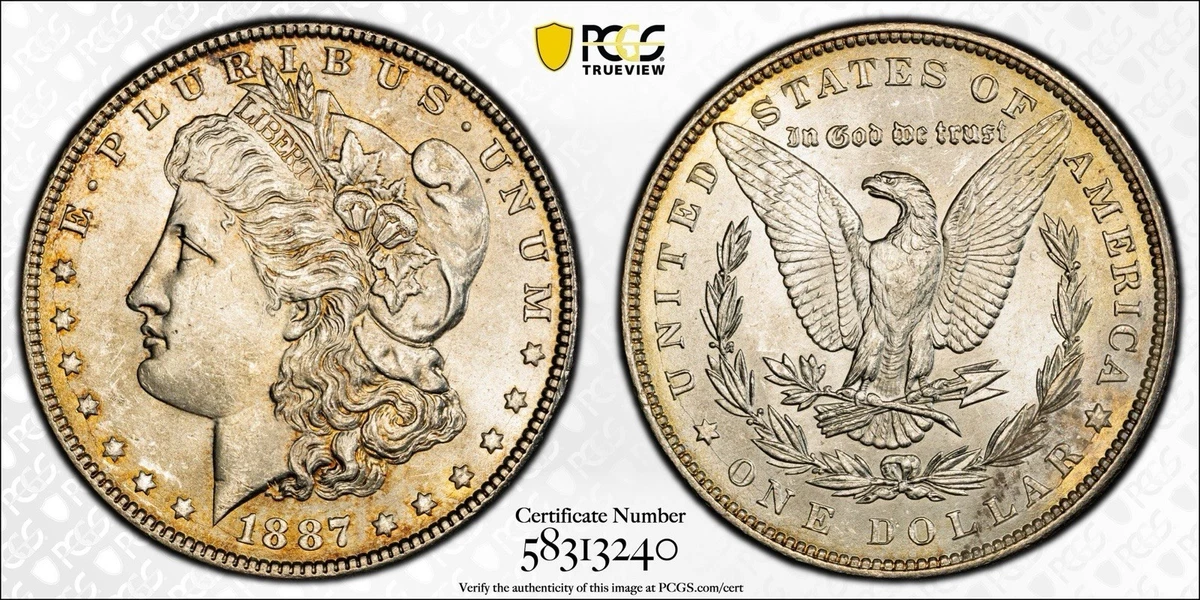 PCGS Certified MS 64 Graded 1887 Year Morgan US Dollars (1878-1921