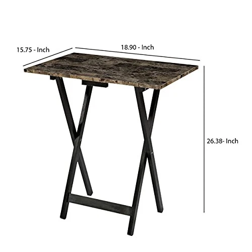 Linon Home Decor Tray Table Set, Faux Marble, Brown - Image 3 of 4