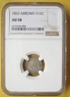 1853 Liberty Seated Silver Half Dime Arrows AU 58 NGC H10C Take a Look