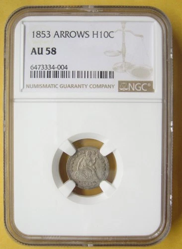 1853 Liberty Seated Silver Half Dime Arrows AU 58 NGC H10C Take a Look