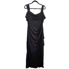 Alex Evenings Women Black Shimmer Glitter Gown Ruched Maxi Dress Size 14 Formal