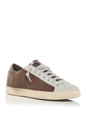P448 Womens Brown Mixed Media Tongue And John Toe Leather Sneakers Shoes 40
