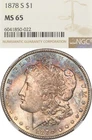 1878-S $1 NGC MS65 Morgan Silver Dollar San Francisco Toned - Free Shipping