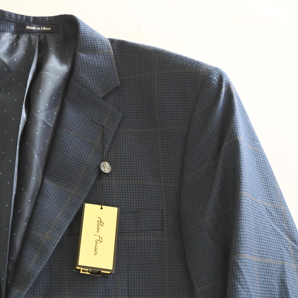 NUEVO Alan River 42R Azul Marino Cuadros Ventana Hombres Abrigo Deportivo Traje Chaqueta Foto 2 de 4