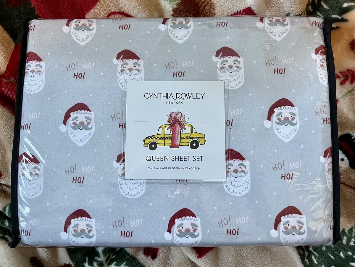 Cynthia Rowley Full 4 Piece Bed Sheet Set Christmas Cats  CYNTHIA ROWLEY 4 PC FULL Christmas Holiday Santa Claus Designer Sheet Set NEW display picture 1