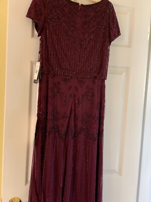 Adrianna Papell 191906600 Short Sleeve Beaded Blouson Gown Color Cassis  Size 4 | eBay