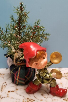 Pixie Elf Christmas Figurine Gold Cymbals