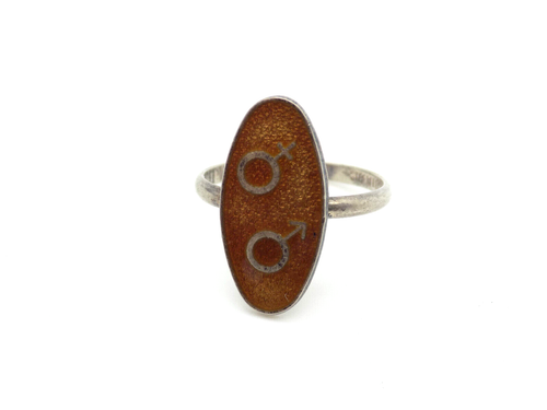 Anello vintage anni 70 hippie genere firmato smalto arancione gambo sterling taglia 7 - Foto 2 di 4