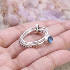 925 Sterling Silver Ring, Labradorite Ring, Womens Stacking Band Ring, ,All Size