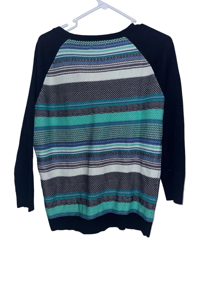 Новый с Ярлыками Merona женщин 100% хлопок кардиган свитер Sz XL синий бирюзовая полоса - Изображение 2 из 4