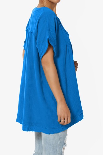 Camicia blusa babydoll TheMogan casual manica corta scollo a V cotone garza - Foto 126 di 140