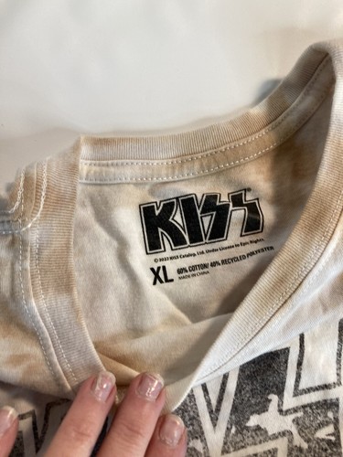 KISS Classic Hard Rock Band Vintage Style Cream Tie Dye T-Shirt Size XL - Picture 3 of 5