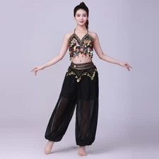 Belly Dance Costume Indian Dance Sequins Beads Stage Performance Top Harem Pants