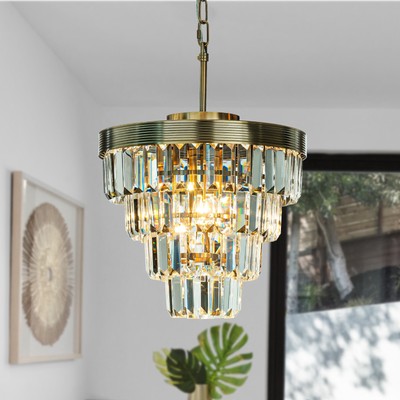 3-Lights B34 cm Eleganter Kronleuchter mit Kristallen und Goldenem Gestell