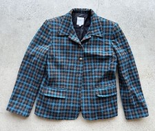 Vintage CW Clifford & Wills Blue Plaid Wool Tweed Blazer Size 12 Made in USA