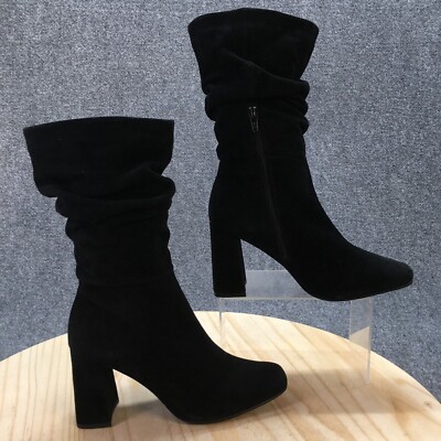 Steve Madden Boots Womens 8.5 Malaga Mid Calf Block Heels Square Toe Black Suede