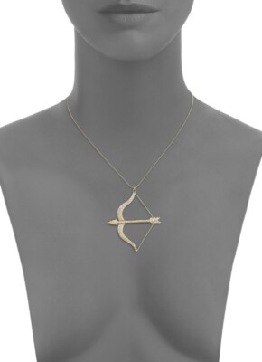 SYDNEY EVAN 14K Gold & Diamond bow and arrow Large Necklace Länge 41cm/16.5''  