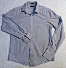 Oxford Mens Business shirt Size M Blue  White Stripe Cufflink Style Button Down
