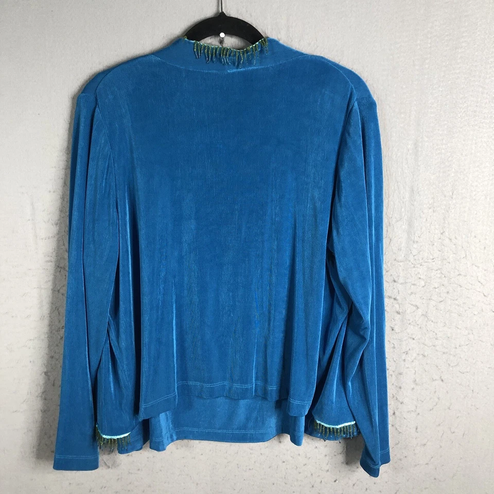 Conjunto Cárdigan Citiknits Mujer 1X Talla Grande Azul Slinky Viaje Tejido Cuentas Líquido Foto 4 de 4