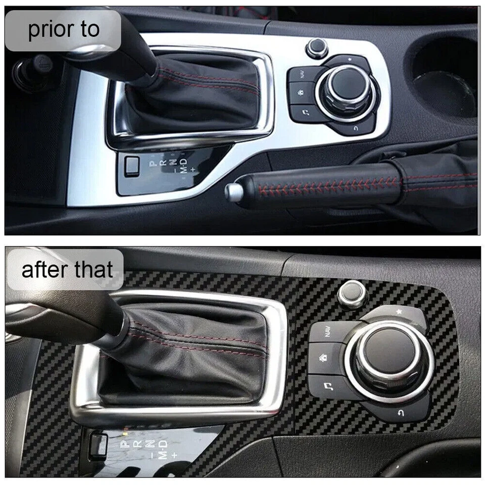 Cubierta de panel de cambio de marchas automático de fibra de carbono 2 piezas para Mazda3 Axela 2013-2016 Foto 4 de 4