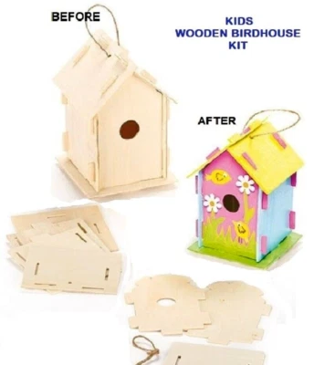 WOODEN Kit Casa Uccellini Costruisci Bambini Legno Creativo Natura Artigianato Legno Appeso Bird Box