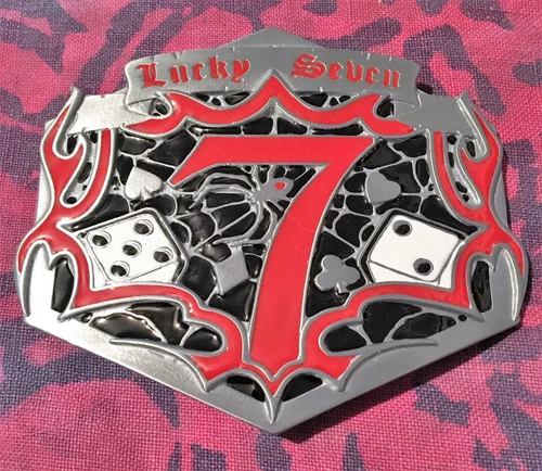 LUCKY SEVEN BELT BUCKLE NEW LARGE APPROXIMATELY 4" X 3 3/8"