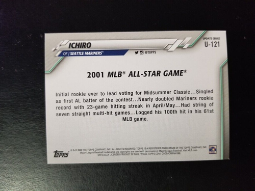 ICHIRO 2020 TOPPS UPDATE BASEBALL CARD #U-121 SEATTLE MARINERS - Picture 2 of 2