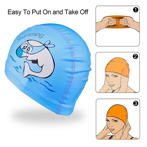 Kids Blue Swim Caps Waterproof Swimming Cap Boys Girls Bathing Caps Age 3-8 - Picture 12 of 12