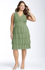 JS Collection Pleated Mesh Dress Plus Sz 18W Tea