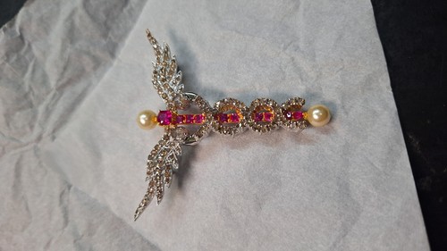 1.5 CT Ruby 2.5 CT Zircon 4 CT Pearl 925 Sterling Silver Brooch - Picture 4 of 4