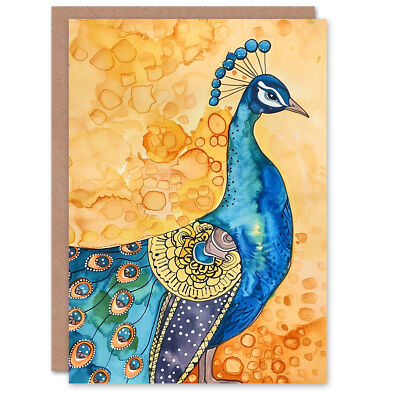 Geburtstagskarte Pfau Vogel Mandala Muster Federn Volkskunst