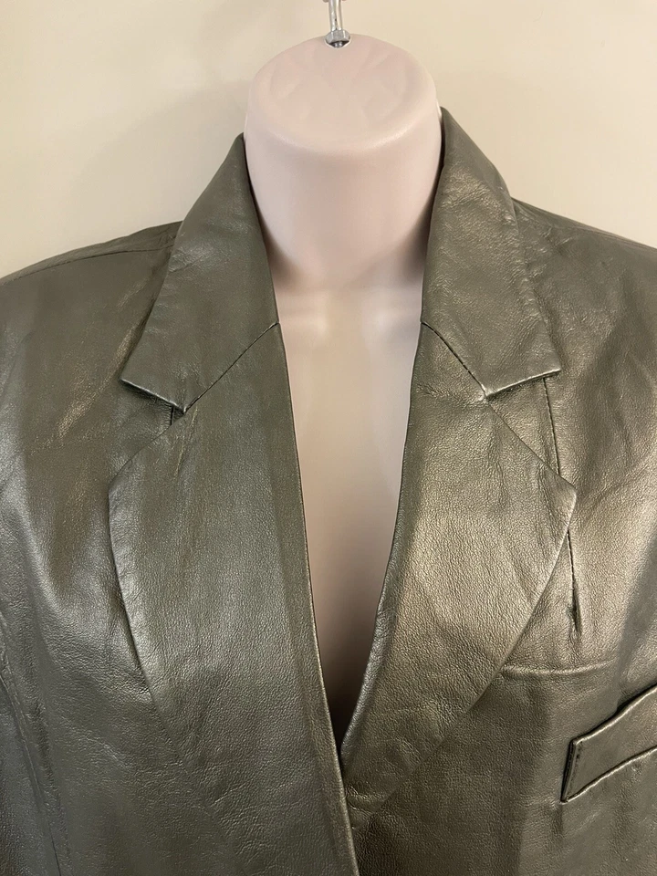 Chaqueta Blazer Pantalón Traje Margaret Godfrey Verde Negro Cuero Brillante Talla 12 Usado en Excelente Condición Foto 2 de 4