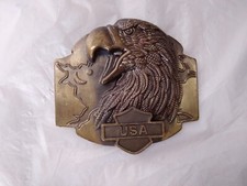 Belt Buckle Brass Detailed Eagle Head engraved with USA