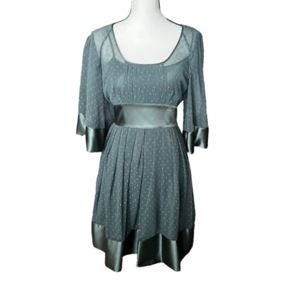 Gianni Bini Green Satin Lace Belted Fit and Flare Dress Size 8 | eBay